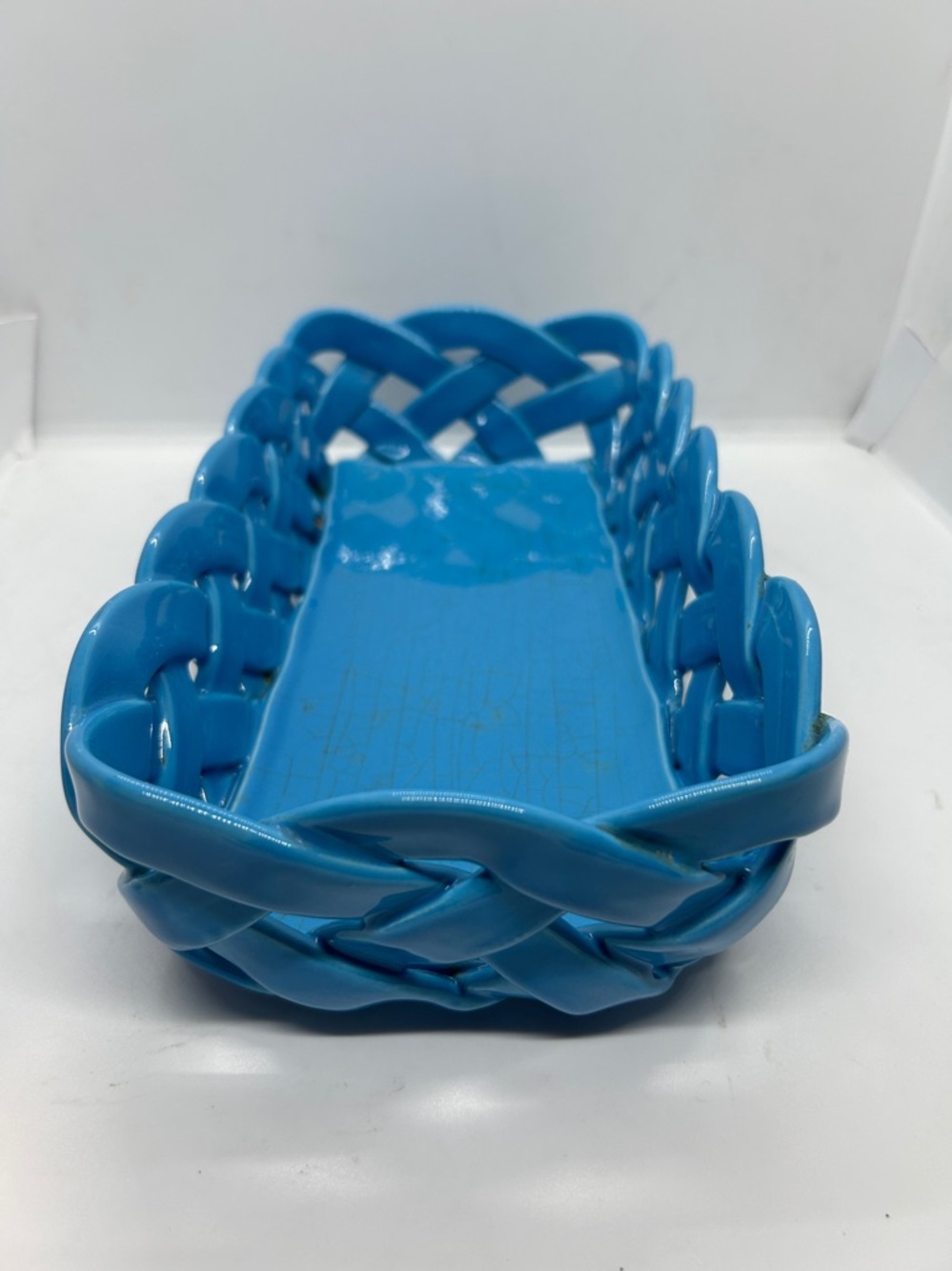 Primo'Gi Ceramic Blue Woven Fruit, Bread Basket